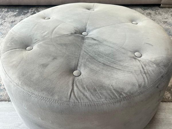 Grey suede footstool. - Main image
