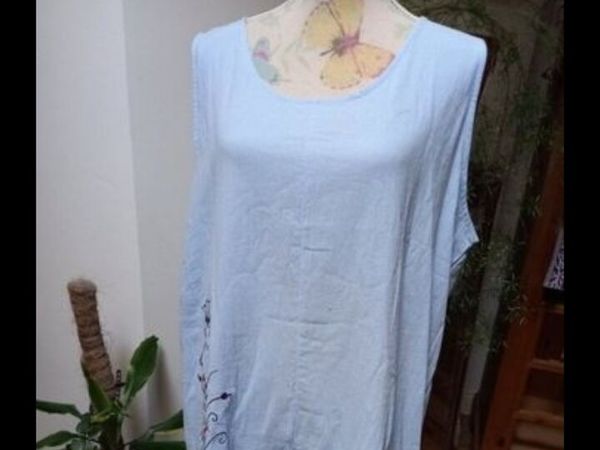 Zanzea blue cotton dress with lovely flower detail - Main image