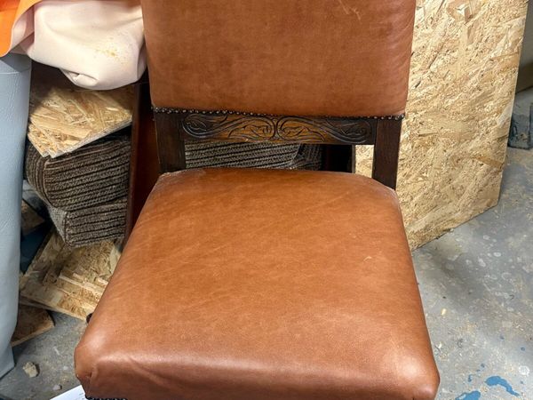 4 Brown Leather Dining Chairs - Main image