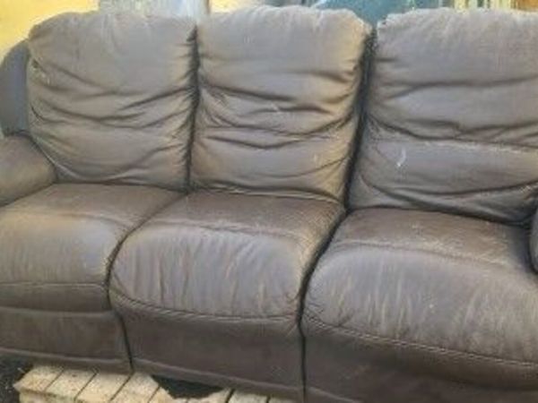 3 seated leather couch with reclining seats x 2 wo - Main image