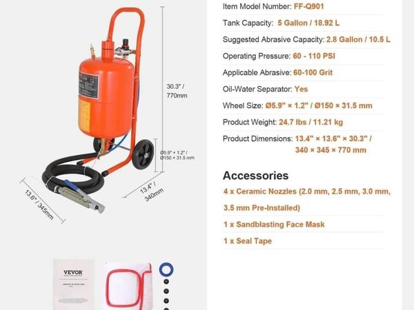 Sandblaster 18.9L Abrasive Cleaning Machine - Main image