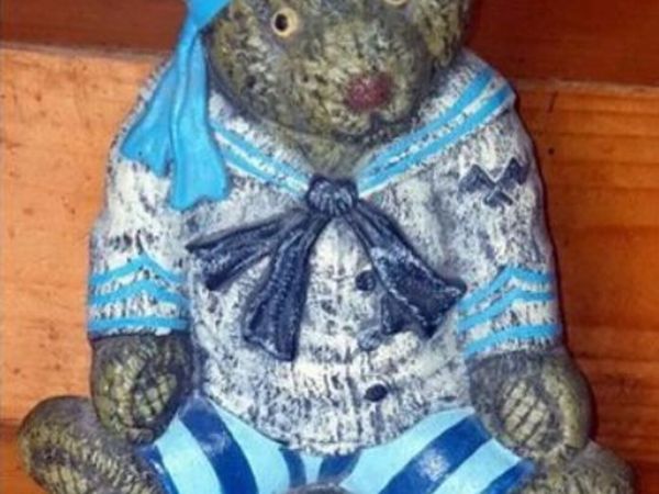 Vintage 12" Cast Iron Sailor Bear Doorstop - Main image