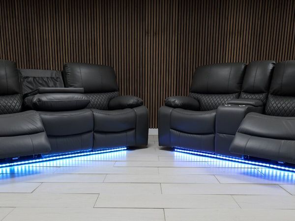 3+2 Dark Grey Rita Electric Leather Recliner Sofa - Main image