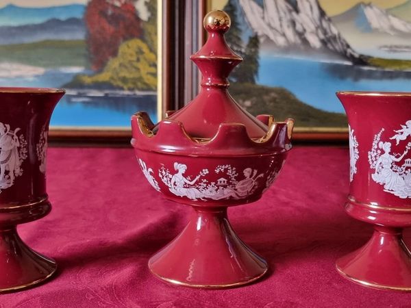 3Pc. Italian Fiorentine Footed Compote & Vases Set - Main image
