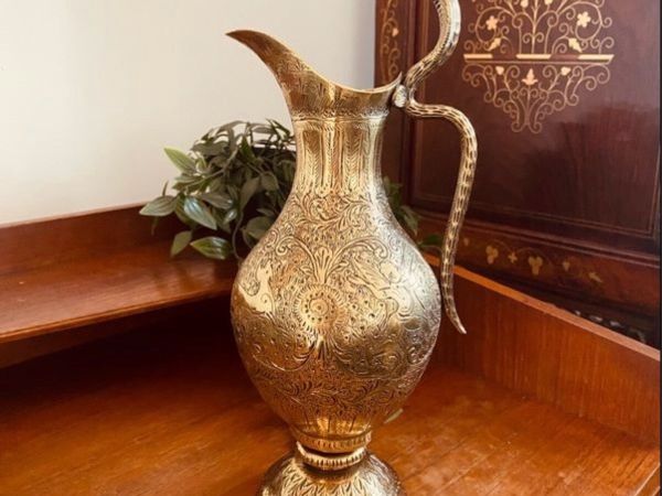 Vintage Brass Engraved Jug H27cm - Main image