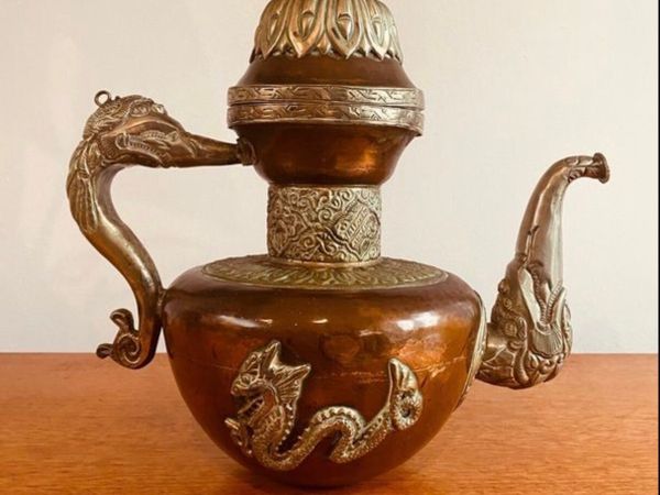 Vintage Asian Copper and Tin Teapot - Main image