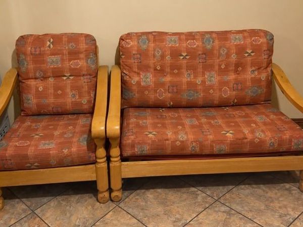 Wooden Two-Seater Sofa & Matching Armchair - Main image
