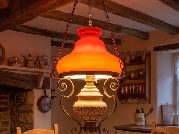 Large old ceramic and orange glass Cooley lamp - Main image