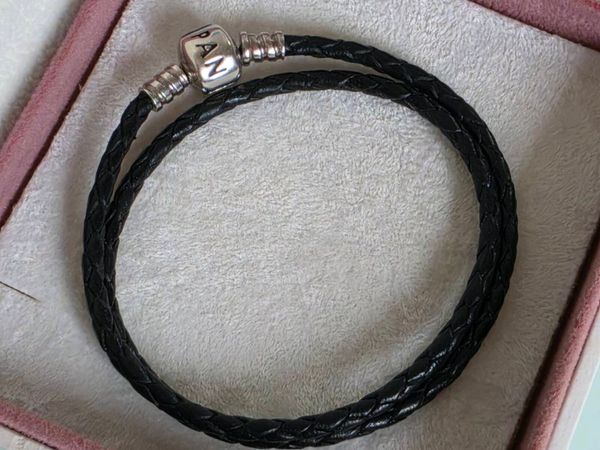 Pandora black leather wrap bracelet length 34cm - Main image