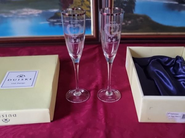 New Duiske Glass 25thAnniversary SilverBand Flutes - Main image
