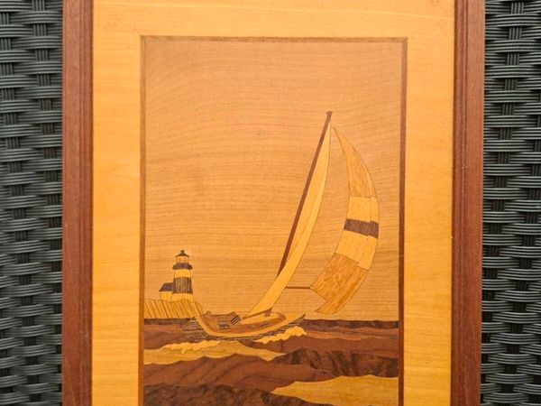 Framed & signed Wood Marquetry inlay Art piece - Main image