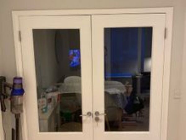 Painted solid oak double glass doors 150cm wide - Main image