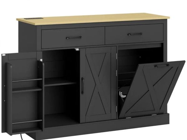 Tilt Out Trash Cabinet with Charging Station Black - Main image
