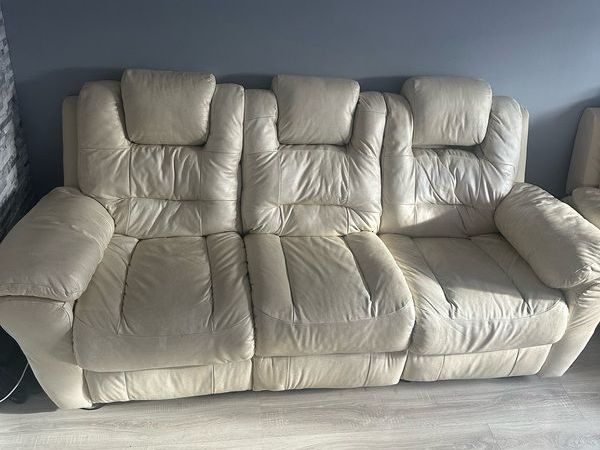 2 Electric recliner italian leather sofa cream color - Main image