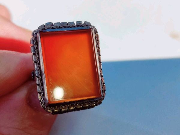 TUDOR OBLONG CARNELIAN, 925 Silver CHUNKY Ring ! - Main image