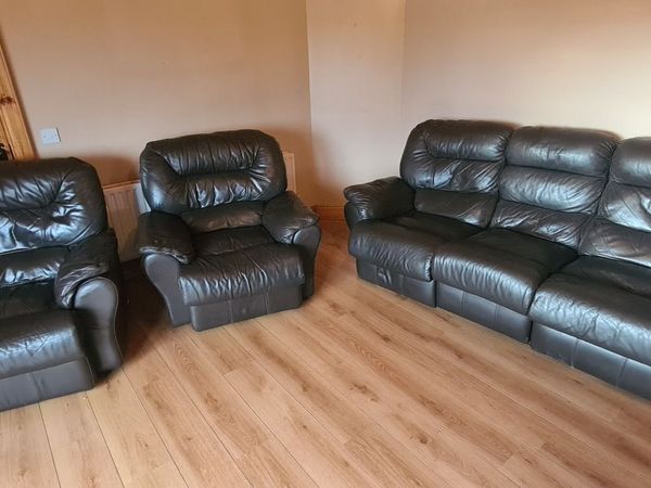 3 Piece Leather Reclining Sofa - Main image