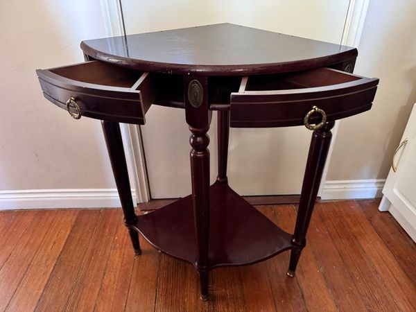 Mahogany Corner Lamp Table with 2 Drawers & Brass Details - Main image