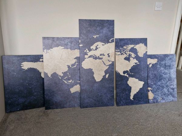 World map 5 piece canvas wall art - Main image