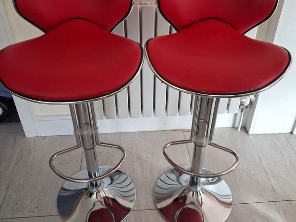 Pair of Red & Chrome Adjustable Bar Stools - Main image