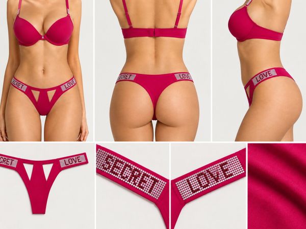 Fuchsia Secret Love Rhinestone Brazilian Briefs - Main image