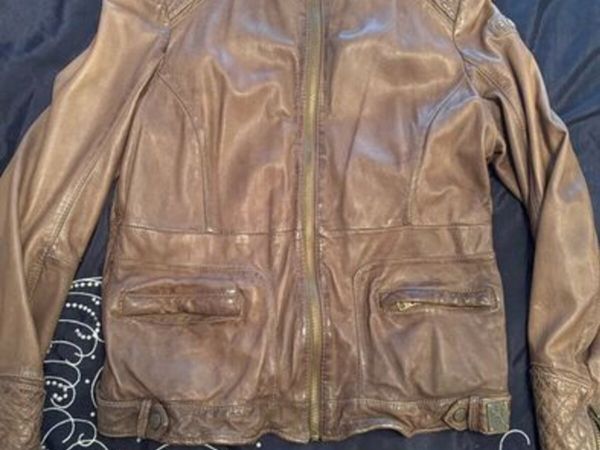 Womens Brown leather jacket size 12-14uk - Main image