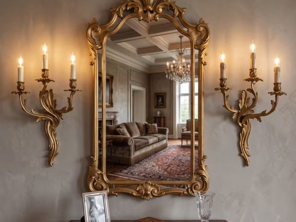Pair of nice quality old brass French wall lights. - Main image
