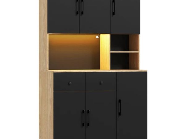 176 cm Kitchen Cupboard with LED Lights - Oak and - Main image