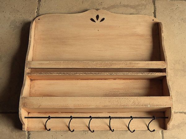 Handmade Wooden Plate Rack with Hooks - Main image