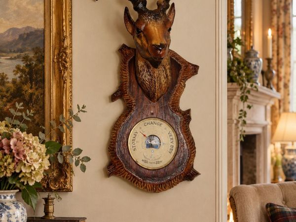 antique vintage deer barometer rustic cottage pub - Main image