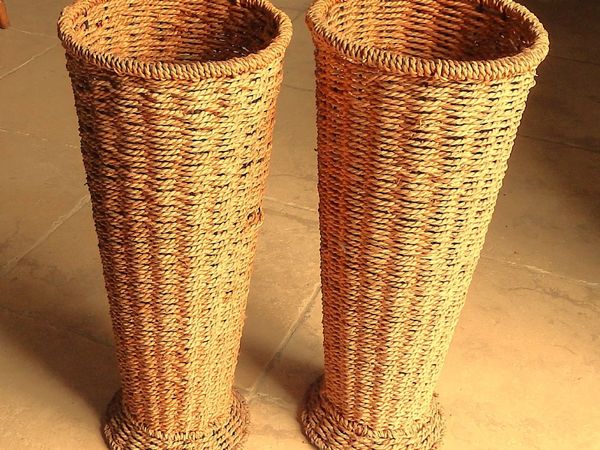 Pair of Large Hand Woven Rattan Vases - Main image