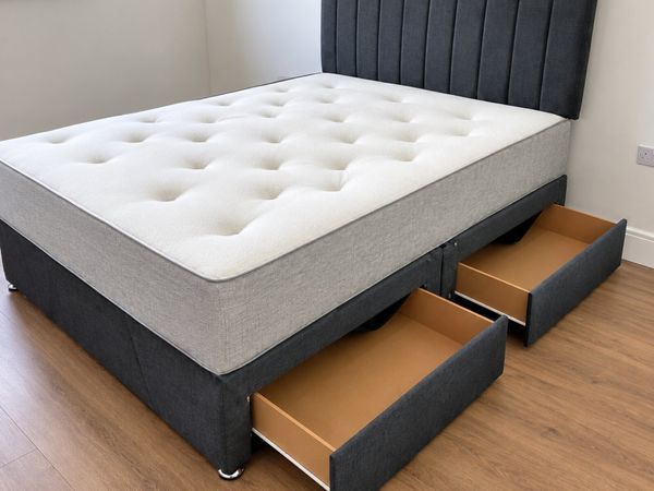 Divan Dark Grey Double Bed With Drawers Storage - Main image
