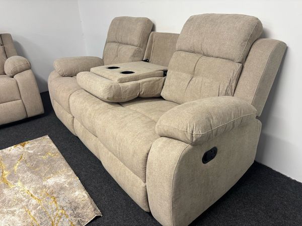 New 3 seater Beige Fabric Recliner Sofas - Main image