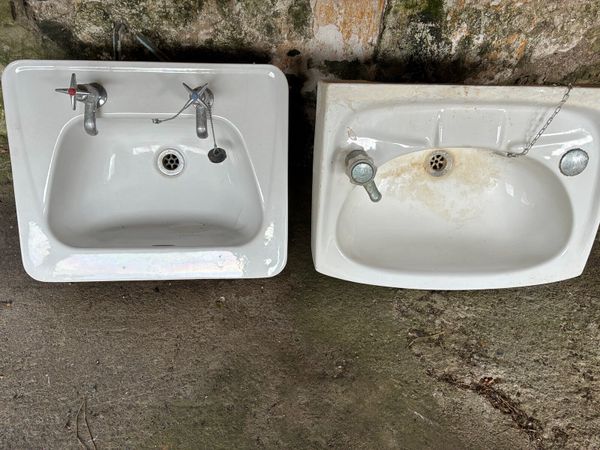 Vintage Ceramic Sinks with Original Taps – Pair - Main image
