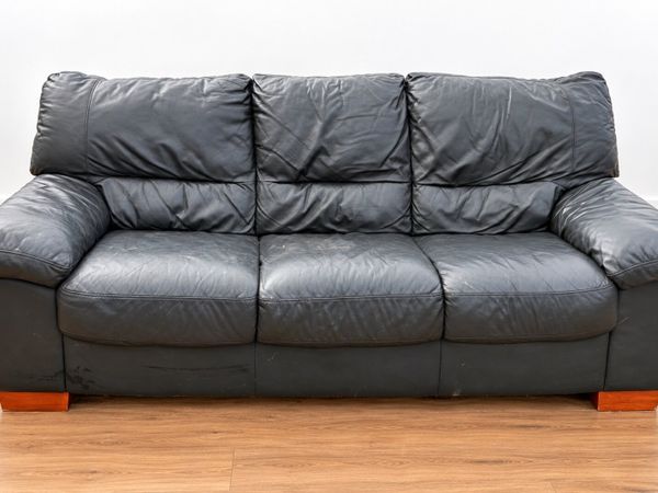 Black Leather 3-Seater Sofa & 2 Armchairs - Main image