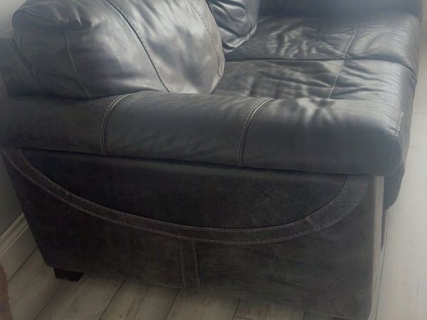 2 1/2 seater leather charcoal grey sofa - Main image