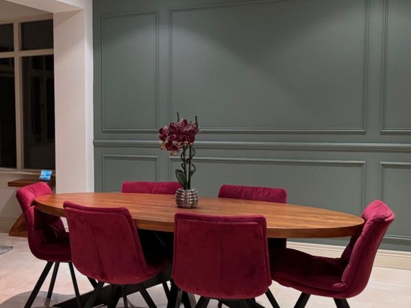 EZ Living Oval Dining Table & 6 Burgundy Velvet Ch - Main image