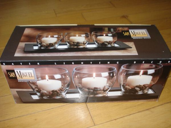 NEW CANDLE  HOLDERS WOODEN TRAY SET. - Main image