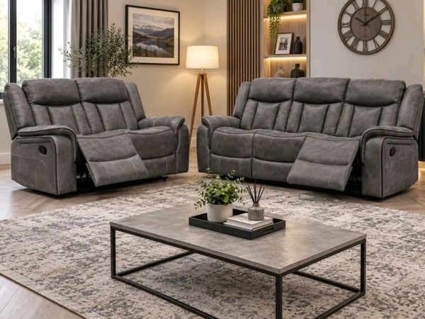 Arizona Biscuit & Grey Suede Recliner Sofa Set - Main image