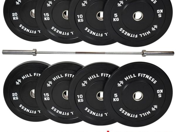 120kg: Bumper Plate & Barbell Bundle - Weights Gym - Main image