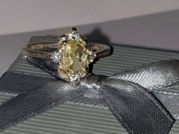 Vintage H'marked Silver Lemon/White Sapphire Ring - Main image