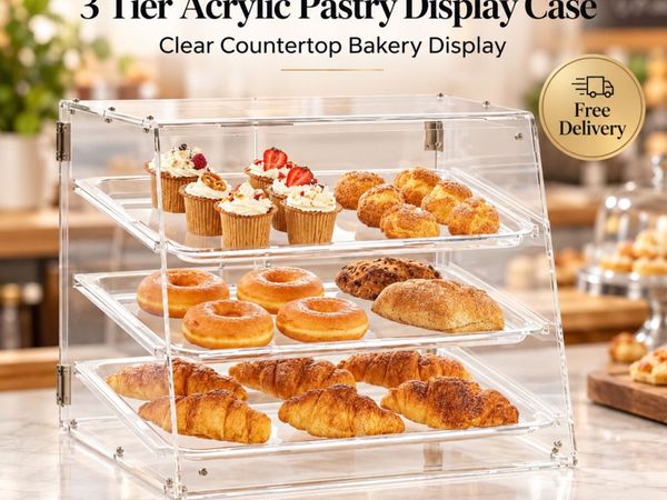 3 Tier Acrylic Pastry Display Case for Bakery Coun - Main image