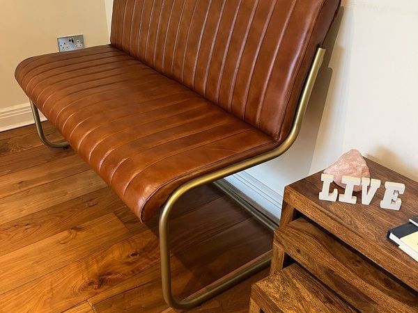 Brown Leather Bench Gold Leg - Main image