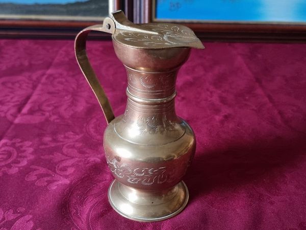 Solid Brass Art Deco Engraved Pitcher With Lid - Main image