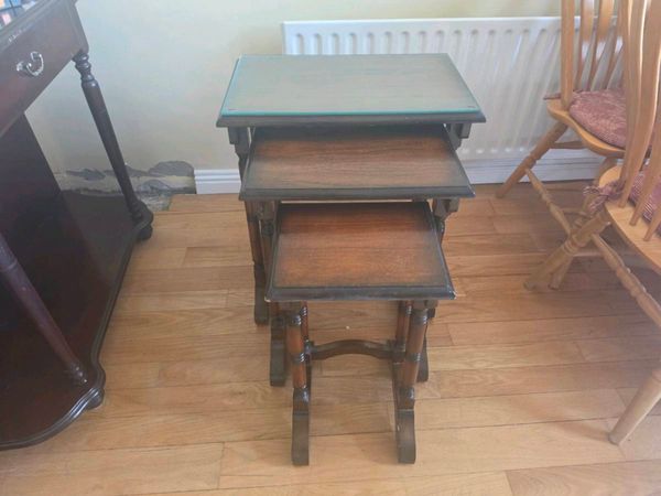 Nest of 3 Wooden Tables with Glass Top Inset - Main image