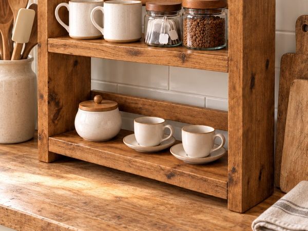Handmade Coffee & Tea Dock Station in Oak Finish - Main image