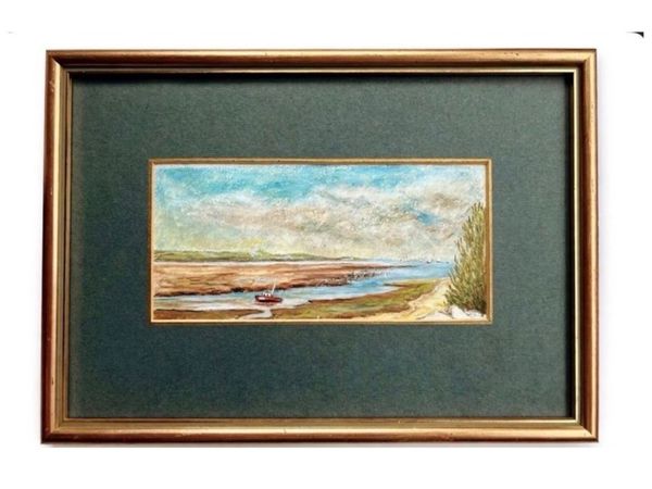 Pastel drawing - Boat in the Estuary - Main image