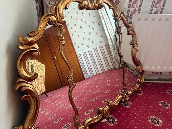 Rare Vintage 1930s Gilded Triptych Overmantel Mirr - Main image
