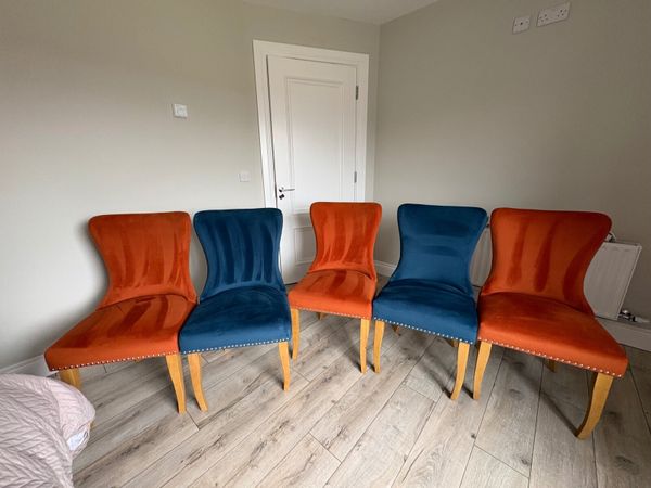 5 Dining chairs orange and blue - Main image