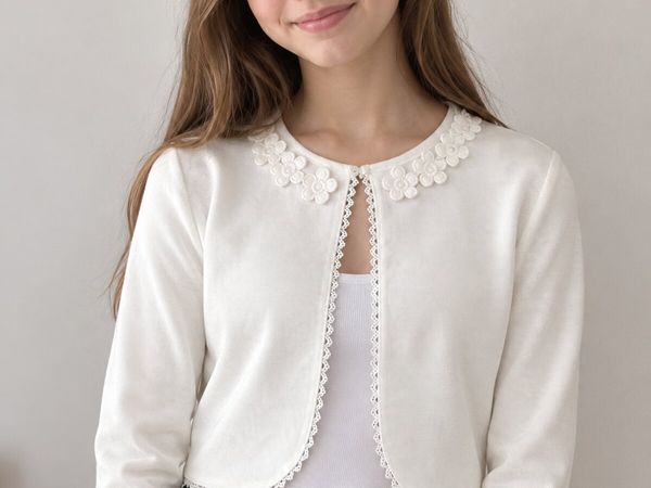 Ivory Floral Lace Cardigan for Girls  Elegant - Main image