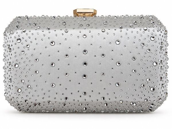 Silver Satin Rhinestone Clutch Bag Wedding, Party - Main image